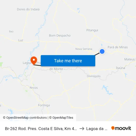 Br-262 Rod. Pres. Costa E Silva, Km 420,8 Oeste to Lagoa da Prata map