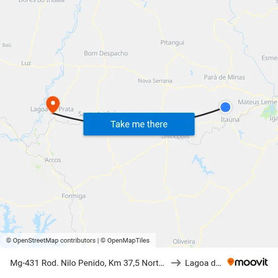 Mg-431 Rod. Nilo Penido, Km 37,5 Norte | Entrada Para Paulas to Lagoa da Prata map