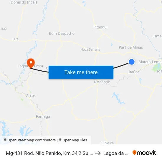 Mg-431 Rod. Nilo Penido, Km 34,2 Sul | Carneiros to Lagoa da Prata map