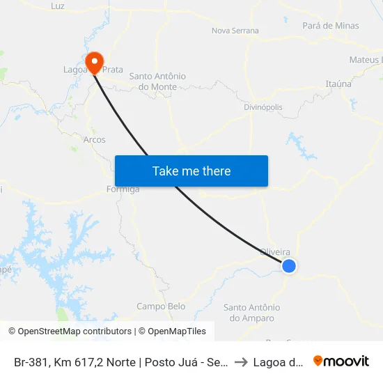 Br-381, Km 617,2 Norte | Posto Juá - Sentido Belo Horizonte to Lagoa da Prata map
