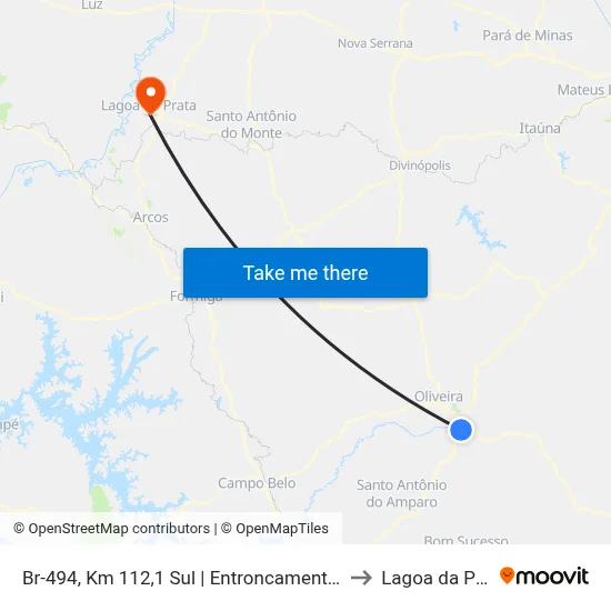 Br-494, Km 112,1 Sul | Entroncamento Br381 to Lagoa da Prata map