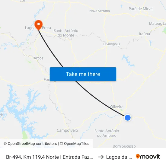 Br-494, Km 119,4 Norte | Entrada Fazenda Siriema to Lagoa da Prata map