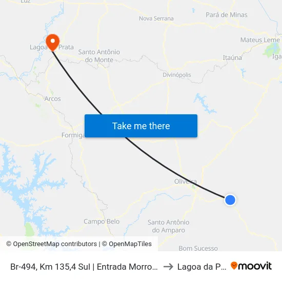 Br-494, Km 135,4 Sul | Entrada Morro Do Ferro to Lagoa da Prata map