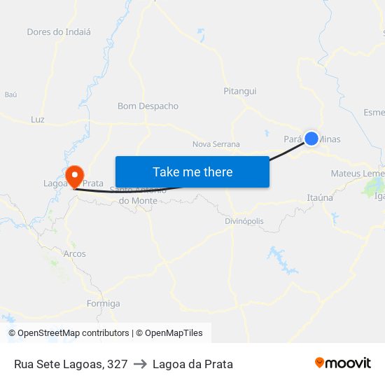 Rua Sete Lagoas, 327 to Lagoa da Prata map