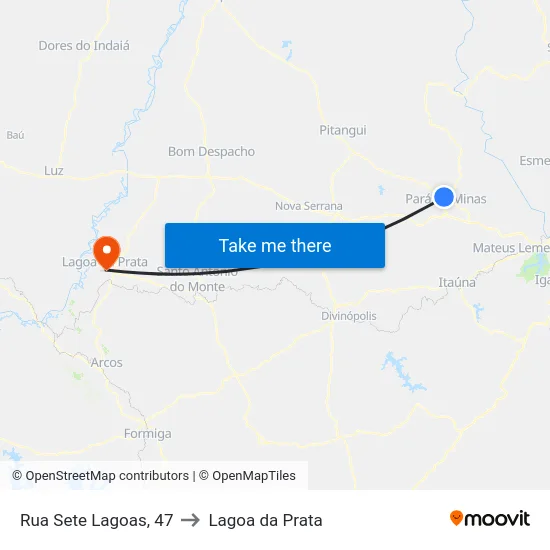 Rua Sete Lagoas, 47 to Lagoa da Prata map