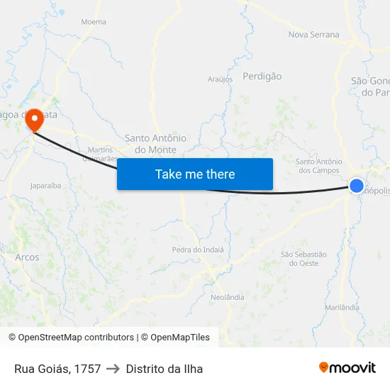 Rua Goiás, 1757 to Distrito da Ilha map