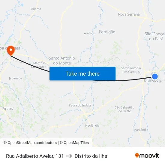 Rua Adalberto Avelar, 131 to Distrito da Ilha map