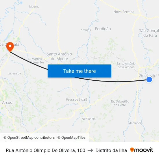 Rua Antônio Olímpio De Oliveira, 100 to Distrito da Ilha map