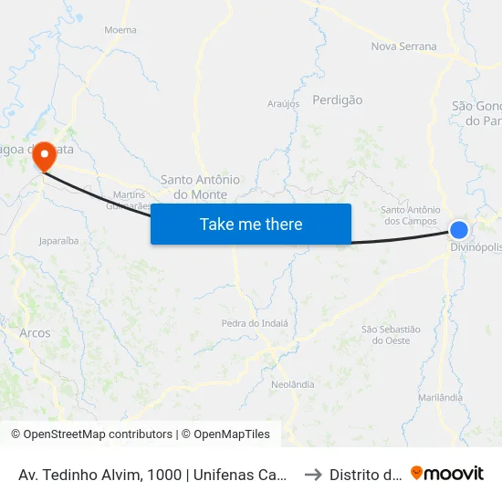Av. Tedinho Alvim, 1000 | Unifenas Campus Divinópolis to Distrito da Ilha map