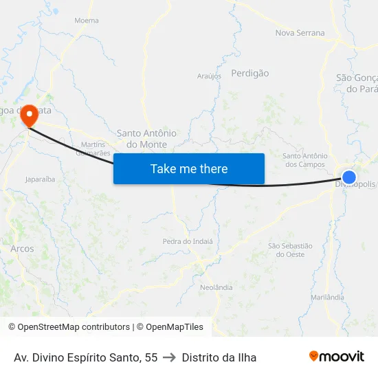 Av. Divino Espírito Santo, 55 to Distrito da Ilha map