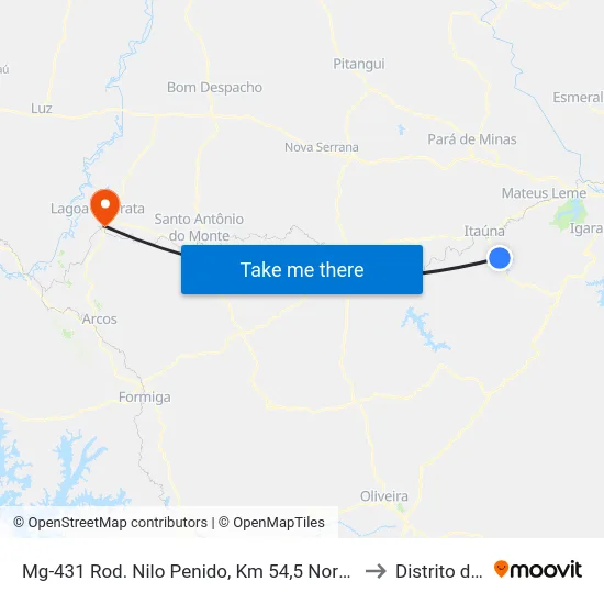 Mg-431 Rod. Nilo Penido, Km 54,5 Norte | Aabb Itaúna to Distrito da Ilha map