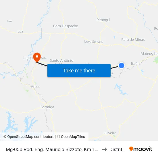 Mg-050 Rod. Eng. Maurício Bizzoto, Km 102,9 Leste | Divisa Itaúna/Igaratinga to Distrito da Ilha map