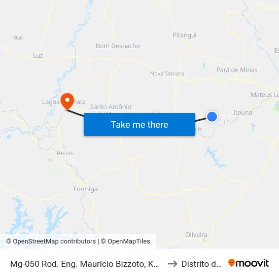 Mg-050 Rod. Eng. Maurício Bizzoto, Km 105,5 Oeste to Distrito da Ilha map