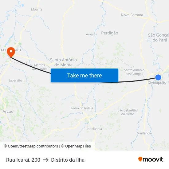 Rua Icaraí, 200 to Distrito da Ilha map