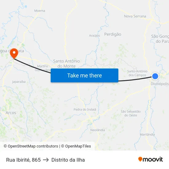Rua Ibirité, 865 to Distrito da Ilha map