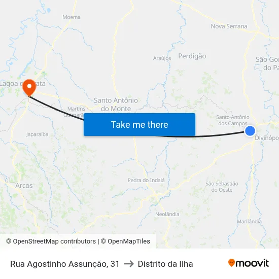 Rua Agostinho Assunção, 31 to Distrito da Ilha map