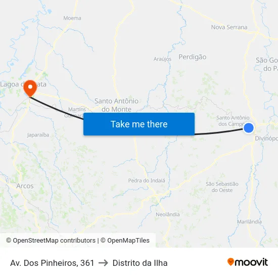 Av. Dos Pinheiros, 361 to Distrito da Ilha map