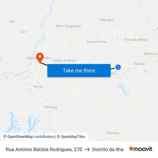 Rua Antônio Batista Rodrigues, 270 to Distrito da Ilha map