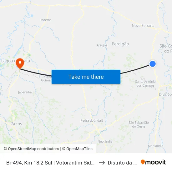 Br-494, Km 18,2 Sul | Votorantim Siderurgia to Distrito da Ilha map