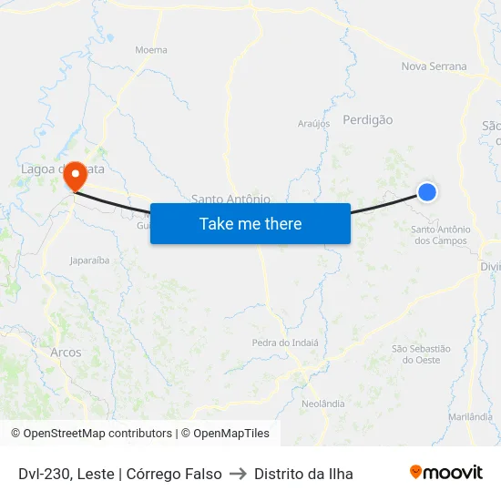 Dvl-230, Leste | Córrego Falso to Distrito da Ilha map