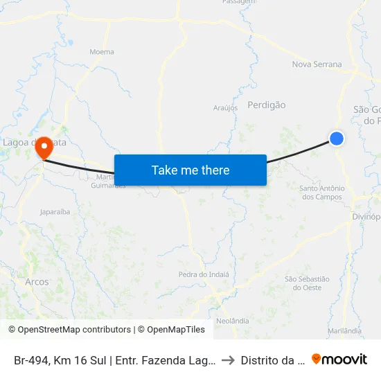 Br-494, Km 16 Sul | Entr. Fazenda Lago Verde to Distrito da Ilha map