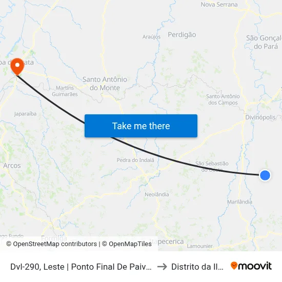 Dvl-290, Leste | Ponto Final De Paivas to Distrito da Ilha map