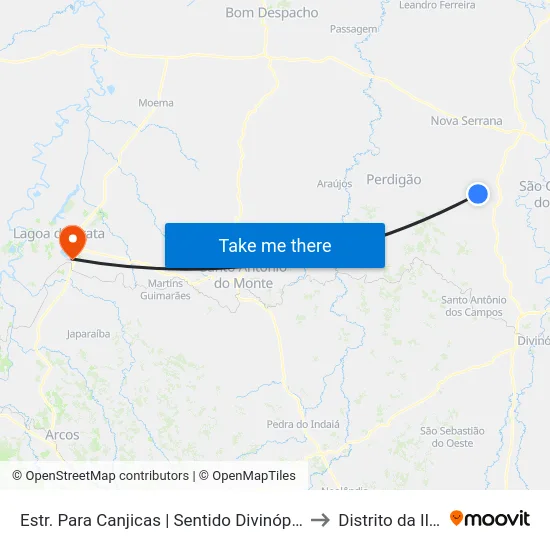 Estr. Para Canjicas | Sentido Divinópolis to Distrito da Ilha map