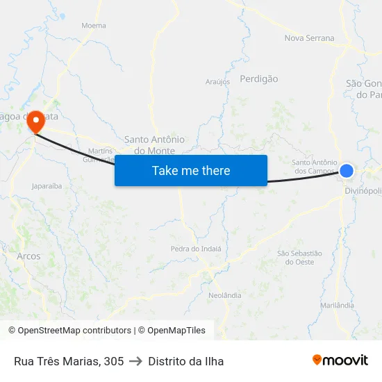 Rua Três Marias, 305 to Distrito da Ilha map