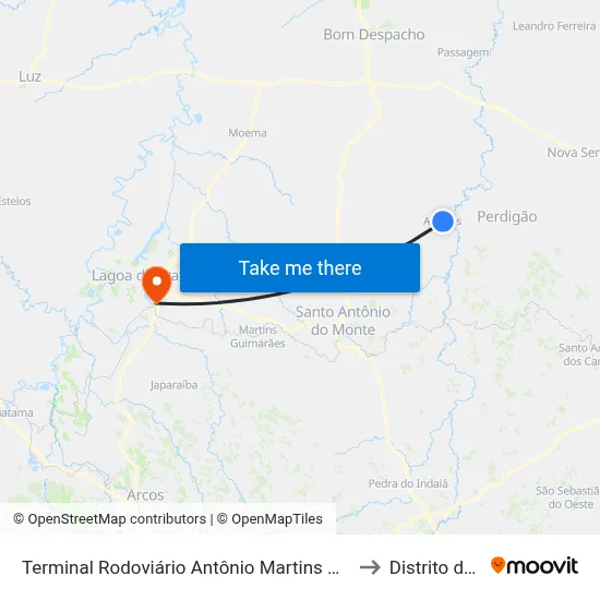 Terminal Rodoviário Antônio Martins Neto | Araújos to Distrito da Ilha map