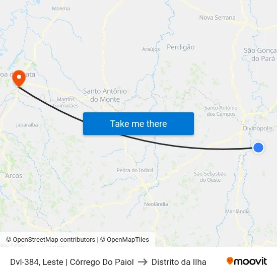 Dvl-384, Leste | Córrego Do Paiol to Distrito da Ilha map