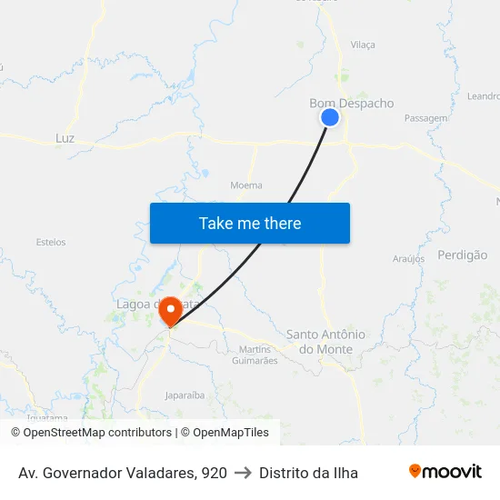 Av. Governador Valadares, 920 to Distrito da Ilha map