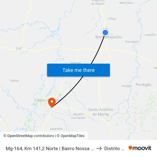 Mg-164, Km 141,2 Norte | Bairro Nossa Senhora Aparecida to Distrito da Ilha map