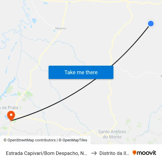 Estrada Capivari/Bom Despacho, Norte to Distrito da Ilha map