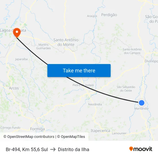 Br-494, Km 55,6 Sul to Distrito da Ilha map