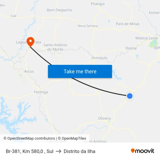 Br-381, Km 580,0 , Sul to Distrito da Ilha map