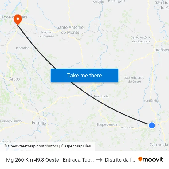 Mg-260 Km 49,8 Oeste | Entrada Tabocas to Distrito da Ilha map