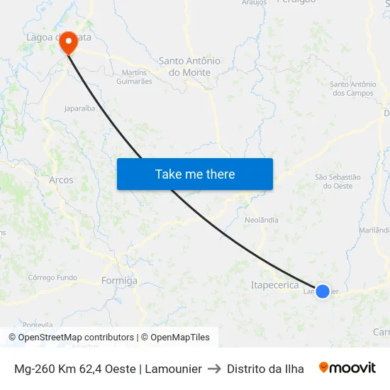 Mg-260 Km 62,4 Oeste | Lamounier to Distrito da Ilha map