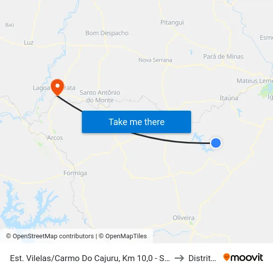 Est. Vilelas/Carmo Do Cajuru, Km 10,0 - Sentido Vilelas | Povoado De Estiva to Distrito da Ilha map