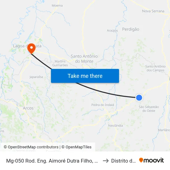 Mg-050 Rod. Eng. Aimoré Dutra Filho, Km 147,1 Oeste to Distrito da Ilha map