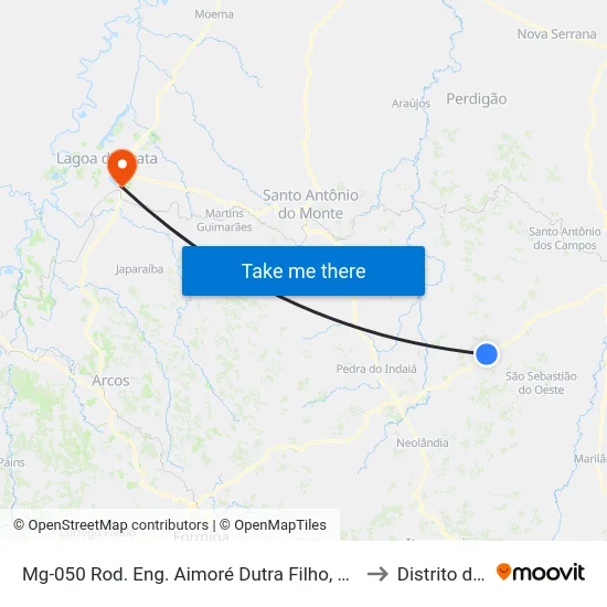 Mg-050 Rod. Eng. Aimoré Dutra Filho, Km 150,1 Oeste to Distrito da Ilha map