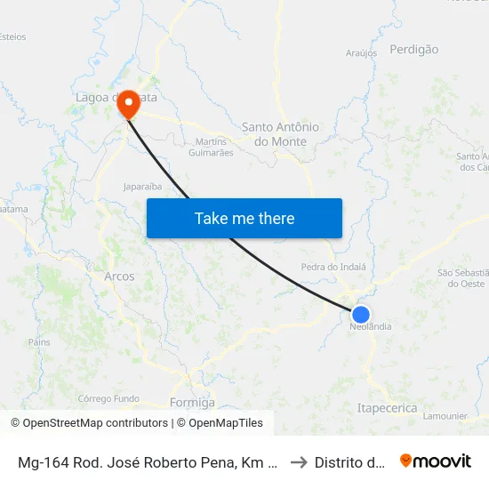 Mg-164 Rod. José Roberto Pena, Km 222,2 Norte to Distrito da Ilha map