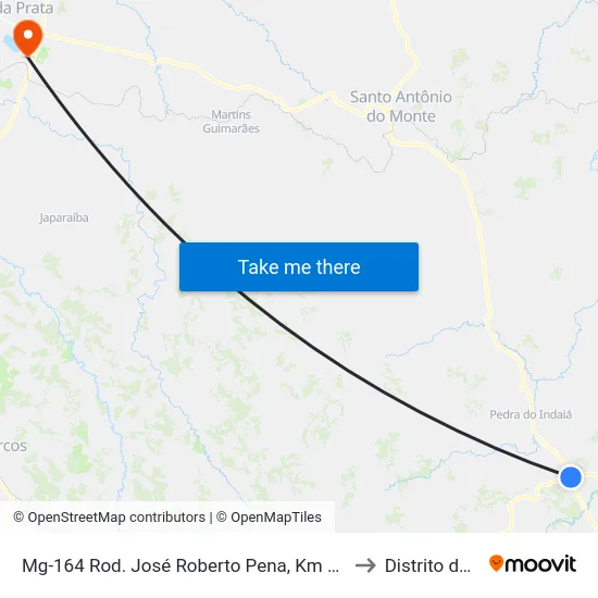 Mg-164 Rod. José Roberto Pena, Km 218,1 Norte to Distrito da Ilha map
