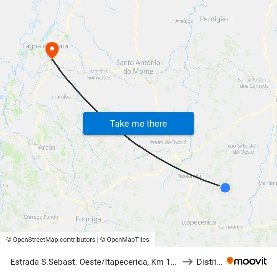 Estrada S.Sebast. Oeste/Itapecerica, Km 14,3 | Sentido S.Sebast.Oeste - Povoado De Partidário to Distrito da Ilha map