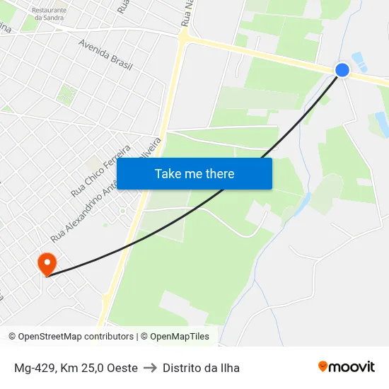 Mg-429, Km 25,0 Oeste to Distrito da Ilha map