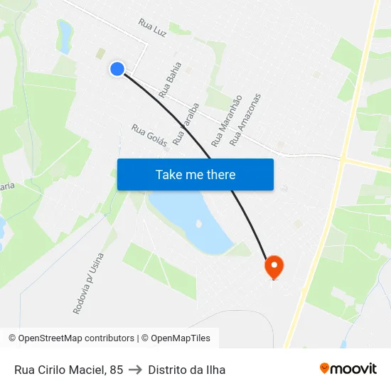 Rua Cirilo Maciel, 85 to Distrito da Ilha map