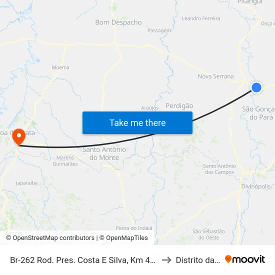 Br-262 Rod. Pres. Costa E Silva, Km 430,6 Leste to Distrito da Ilha map