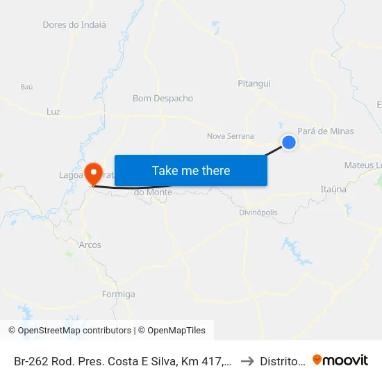 Br-262 Rod. Pres. Costa E Silva, Km 417,9 Oeste  | Trevo De Torneiros to Distrito da Ilha map