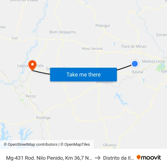 Mg-431 Rod. Nilo Penido, Km 36,7 Norte to Distrito da Ilha map