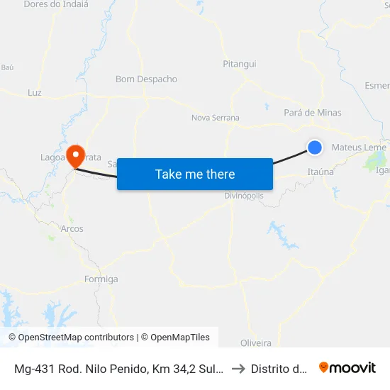 Mg-431 Rod. Nilo Penido, Km 34,2 Sul | Carneiros to Distrito da Ilha map