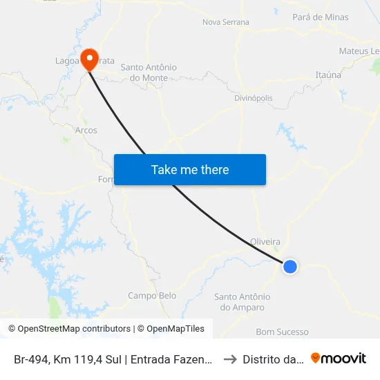 Br-494, Km 119,4 Sul | Entrada Fazenda Siriema to Distrito da Ilha map